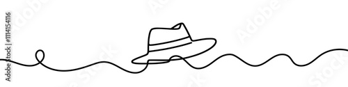 Minimalist single line sketch of elegant fedora hat, representing fashion, style, and vintage accessories