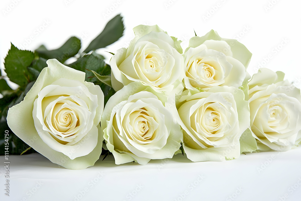 A stunning close-up of white roses, their purity and elegance captured beautifully on a white background, perfect for romantic or funeral themes. A stunning close-up of white roses, their purity and elegance captured beautifully on a white background, perfect for romantic or funeral themes.