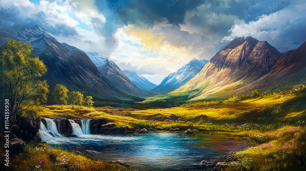Obraz premium Stunning Summer Panorama of Glencoe Valley.