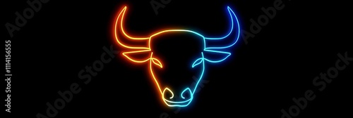 Neon Taurus Bull Head A Vibrant Symbol Of Strength And Determination Isolated On Black Background
