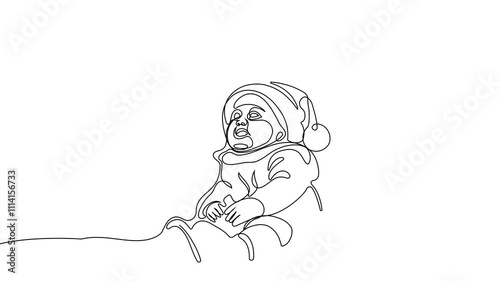 Selfdrawing of Santa with gift one line. 2D animation of drawing a chocolate bar over the fireplace. 4k stock video with alpha channel for whiteboard, chalkboard, presentation. High quality 4k footage