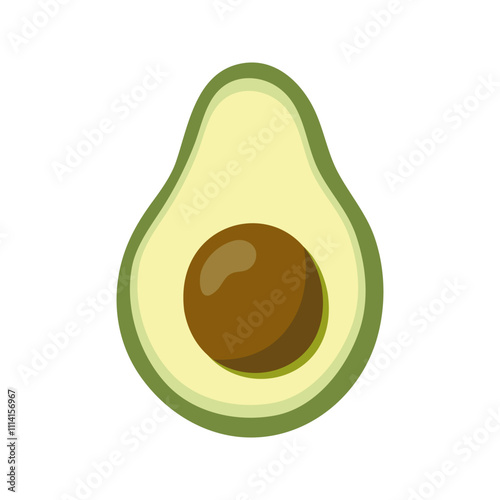 Summer green half of avocado with seed. Hand drawn cartoon fruit illustration.