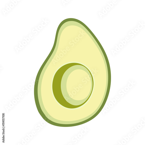 Summer green half of avocado without seed. Hand drawn cartoon fruit illustration.