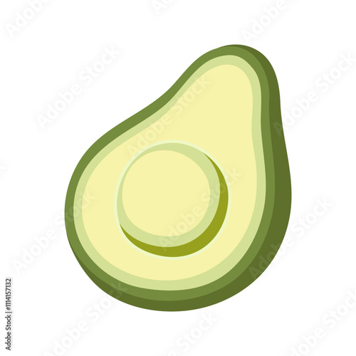 Summer green half of avocado without seed. Hand drawn cartoon fruit illustration.