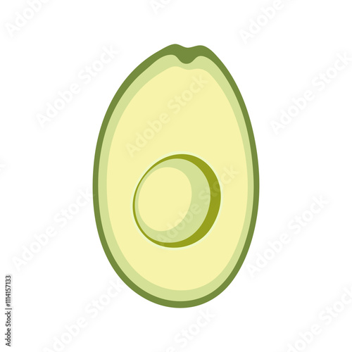 Summer green half of avocado without seed. Hand drawn cartoon fruit illustration.