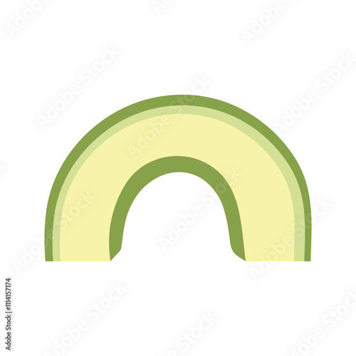 Summer green slice of avocado. Hand drawn cartoon fruit illustration.