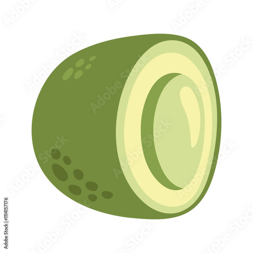 Summer green half of avocado without seed. Hand drawn cartoon fruit illustration.