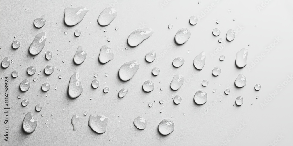 Water droplets scattered on a smooth, light surface, creating a clean and fresh aesthetic. Water droplets scattered on a smooth, light surface, creating a clean and fresh aesthetic.