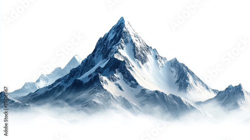 A majestic, snow-covered mountain peak isolated on a transparent background. perfect for outdoor and travel-themed visuals.