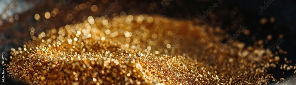 Close-up photo of gold dust in a pan, highlighting the meticulous process of gold panning and the tangible rewards of the miner s efforts Close-up photo of gold dust in a pan, highlighting the meticulous process of gold panning and the tangible rewards of the miner s efforts