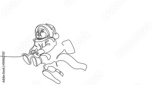 Selfdrawing of Santa with gift one line. 2D animation of drawing a chocolate bar over the fireplace. 4k stock video with alpha channel for whiteboard, chalkboard, presentation. High quality 4k footage