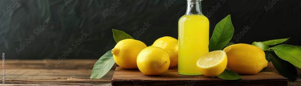 Close-up RAW Style of Artisanal Italian limoncello production, lemon liqueur