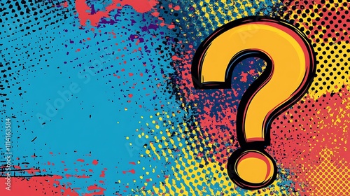 Colorful pop art question mark on grunge background.