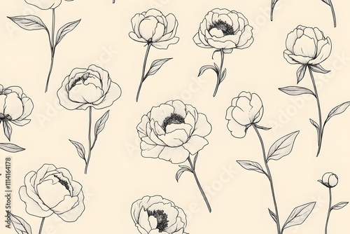 Wallpaper Mural floral pattern featuring peony flowers with botanical art and seamless design in a vintage and elegant illustration Torontodigital.ca