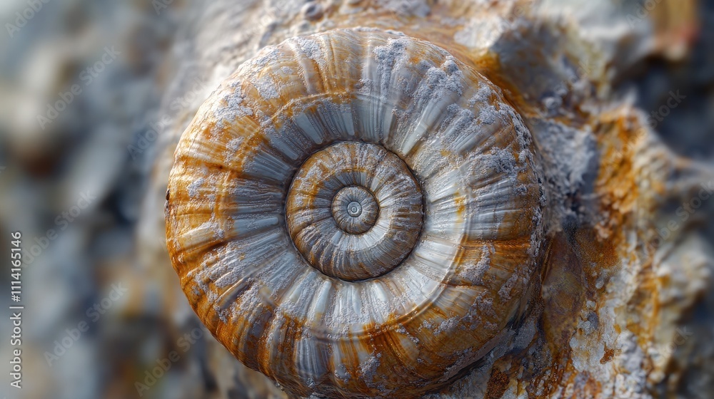 Detailed macro shot of a spiral shell with soft, intricate patterns and natural shades Detailed macro shot of a spiral shell with soft, intricate patterns and natural shades