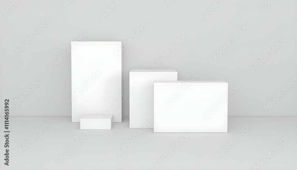 White 3d rectangular boxes on a gray background