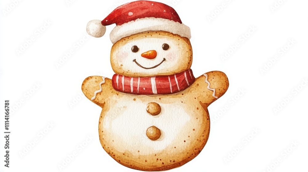 An isolated Christmas ginger bread cookie in snowman shape illustration gingerbread watercolor. An isolated Christmas ginger bread cookie in snowman shape illustration gingerbread watercolor.