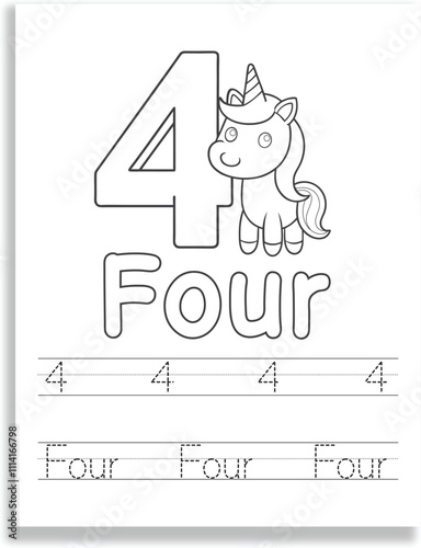 Unicorn Number Tracing Worksheet