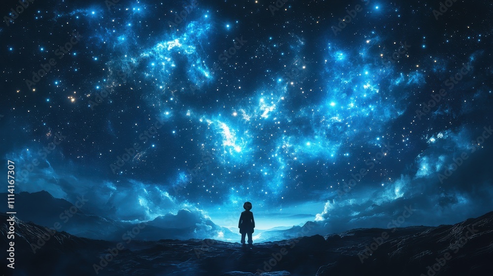 Snowman under a sky filled with blue stars Snowman under a sky filled with blue stars