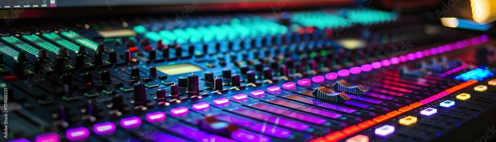Fototapeta premium Digital audio workstation displaying a complex arrangement of tracks and effects ,close-up