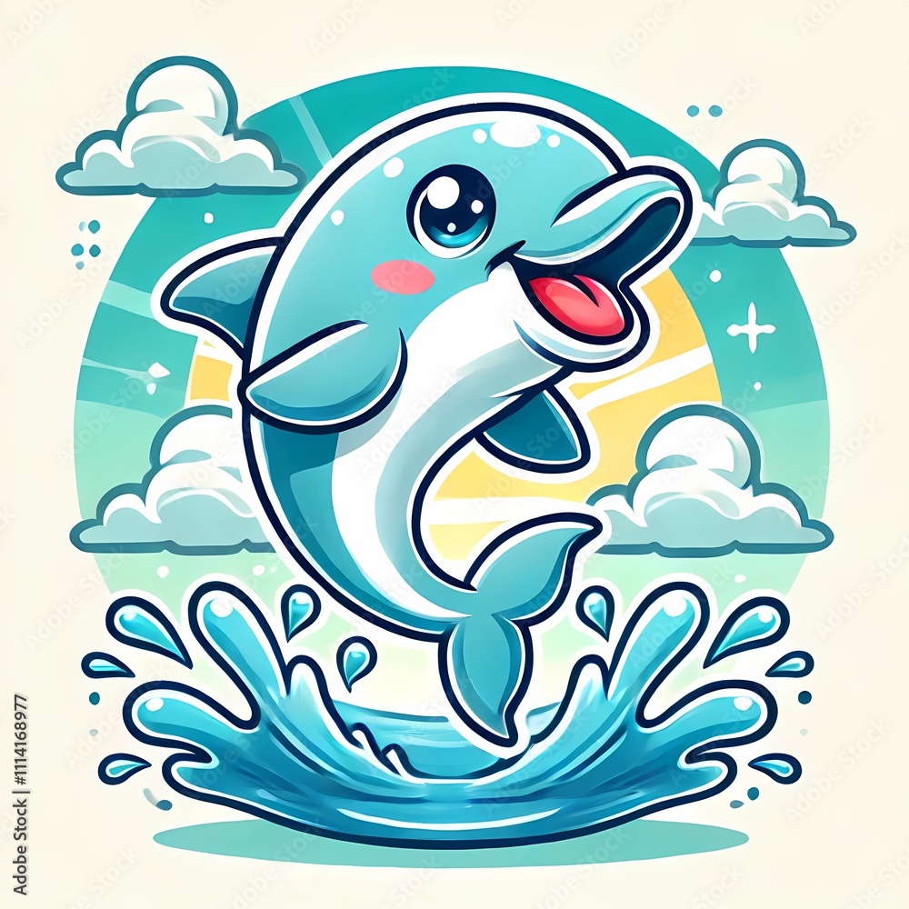 Naklejka premium Cute Cartoon Dolphin Splash Illustration
