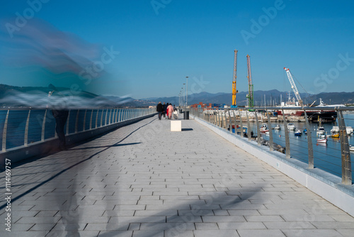 glimpse of the new waterfront built on the breakwater of the commercial port of Marina di Carrara, in Tuscany