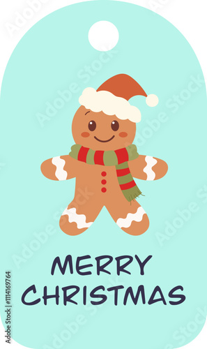 Cute gingerbread man label text tag for Christmas.