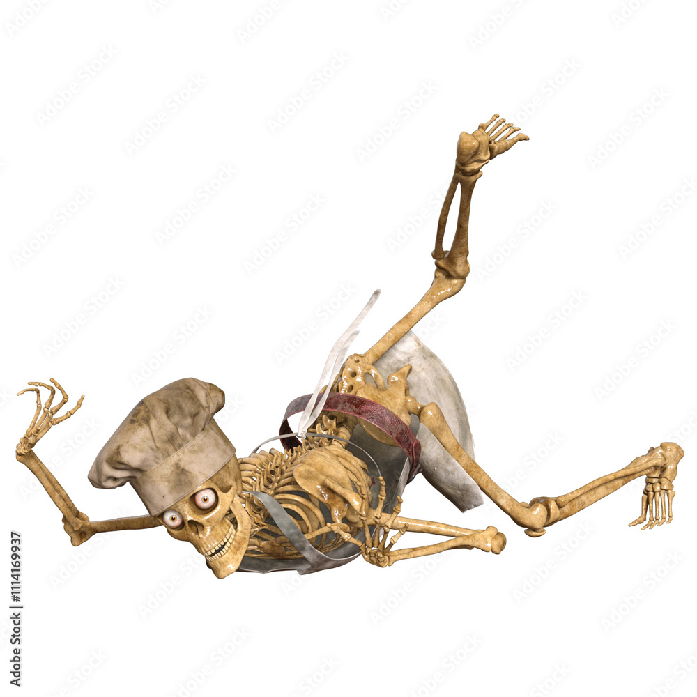 Fototapeta premium human skull Skeleton Chef character funny pose 3D render isolated illustration 