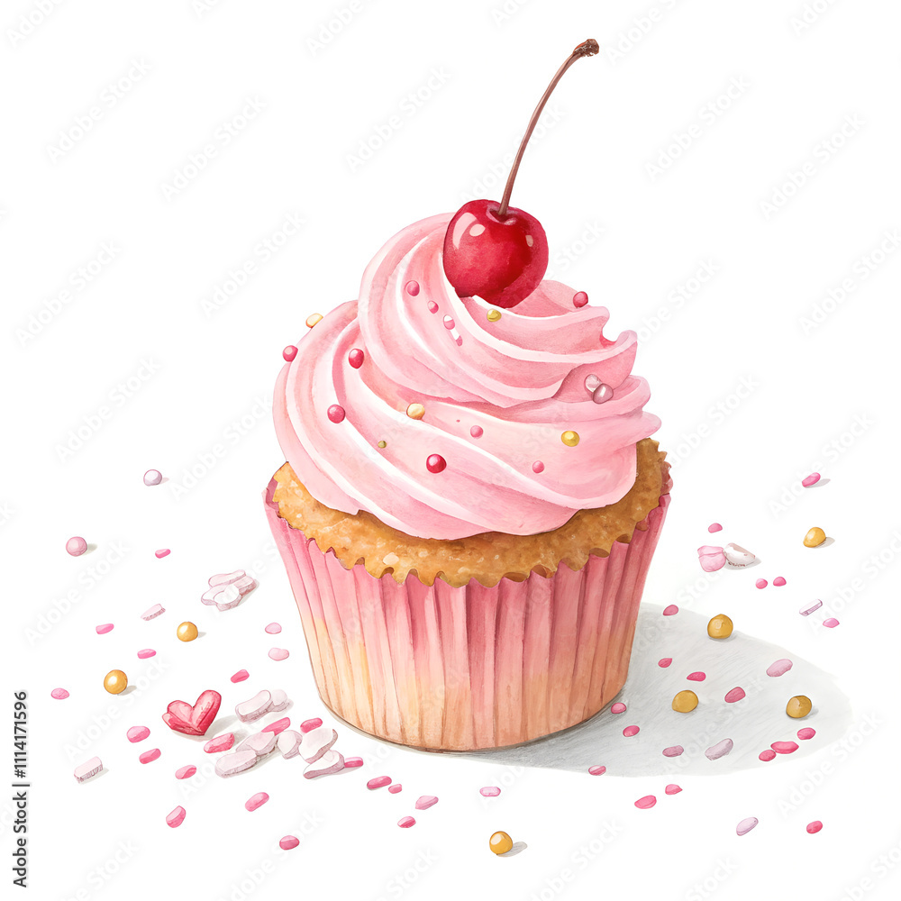 Perfectly Frosted Cupcake with Cherry on Top – Sweet Dessert Close-Up Perfectly Frosted Cupcake with Cherry on Top – Sweet Dessert Close-Up