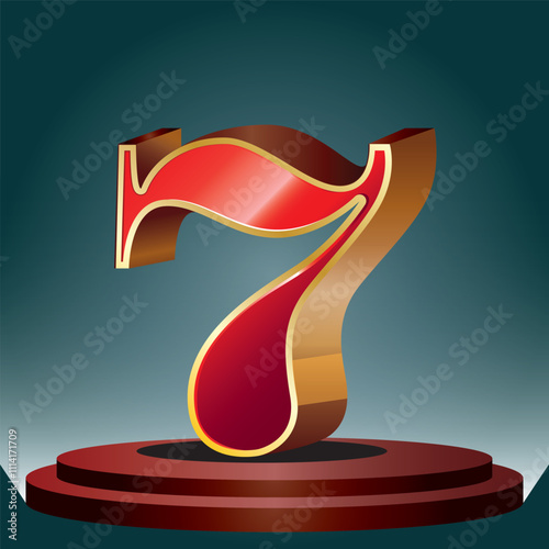 A striking red number 7 with a gold border vector illustration, ideal for use in casino, luxury, and decorative designs.High-quality perfect for websites, marketing materials, and promotional content.