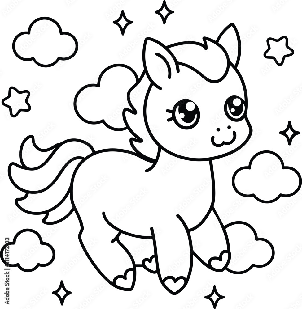 Kawaii unicorn surrounded by clouds vector illustration Kawaii unicorn surrounded by clouds vector illustration