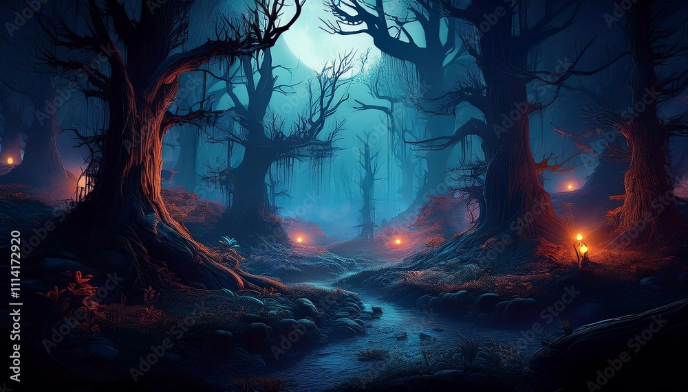 Obraz premium a haunted forest at night