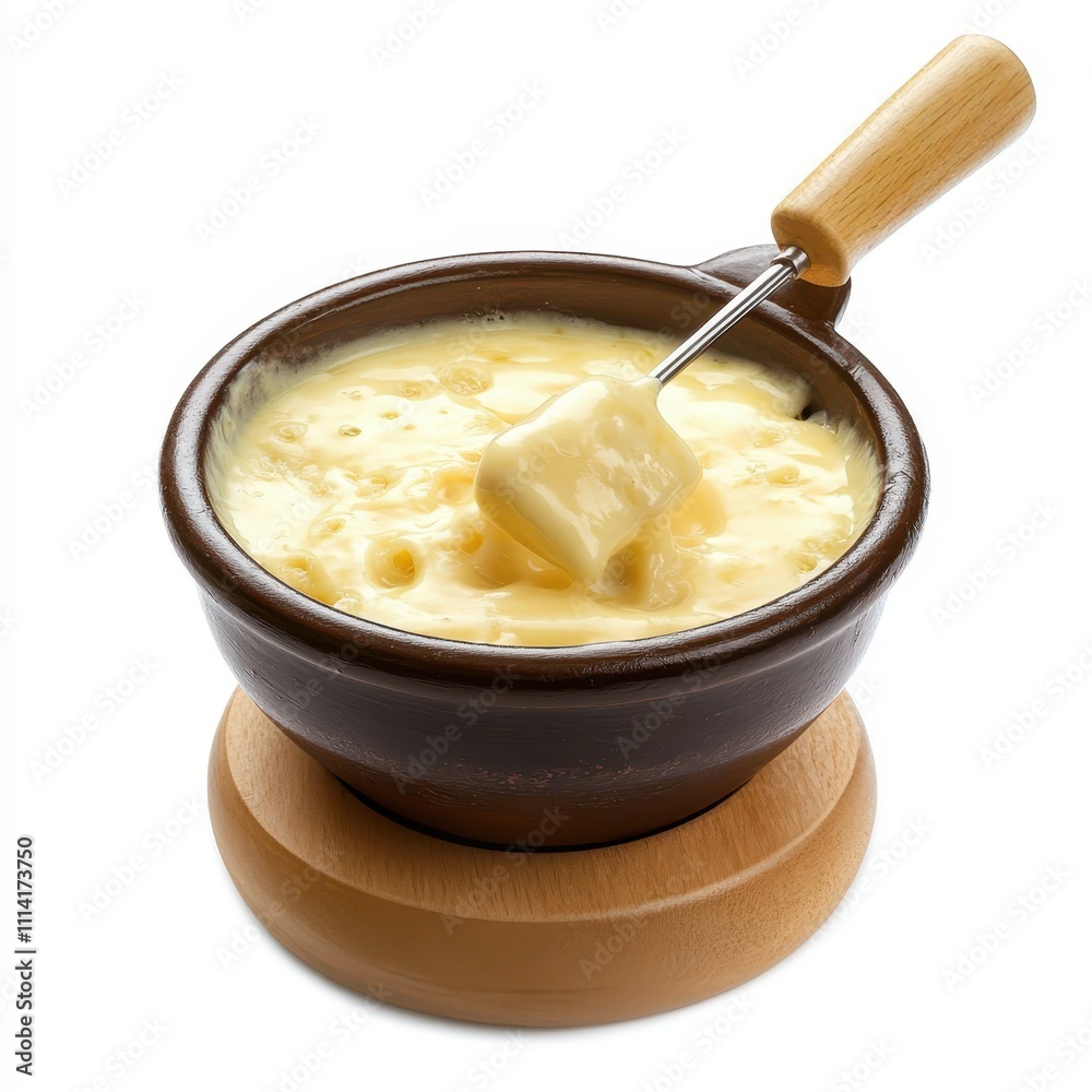 Delicious melted cheese in an isolated fondue pot on a white background. Delicious melted cheese in an isolated fondue pot on a white background.