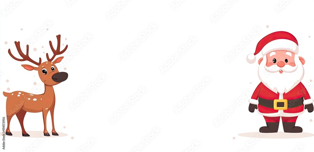 Cartoon Santa Claus and reindeer side by side, white background Cartoon Santa Claus and reindeer side by side, white background