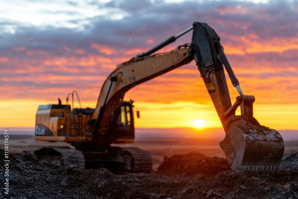 An excavator silhouette against a stunning sunset creates a dynamic visual, symbolizing industry and the relentless advance of technology in serene landscapes. An excavator silhouette against a stunning sunset creates a dynamic visual, symbolizing industry and the relentless advance of technology in serene landscapes.