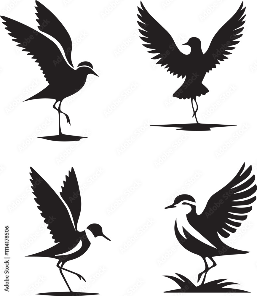 Obraz premium Bird Silhouette Vector Set – Elegant Flying and Standing Bird Designs