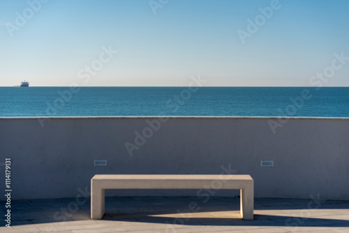 Glimpse of the new waterfront built on the breakwater of the commercial port of Marina di Carrara, in Tuscany