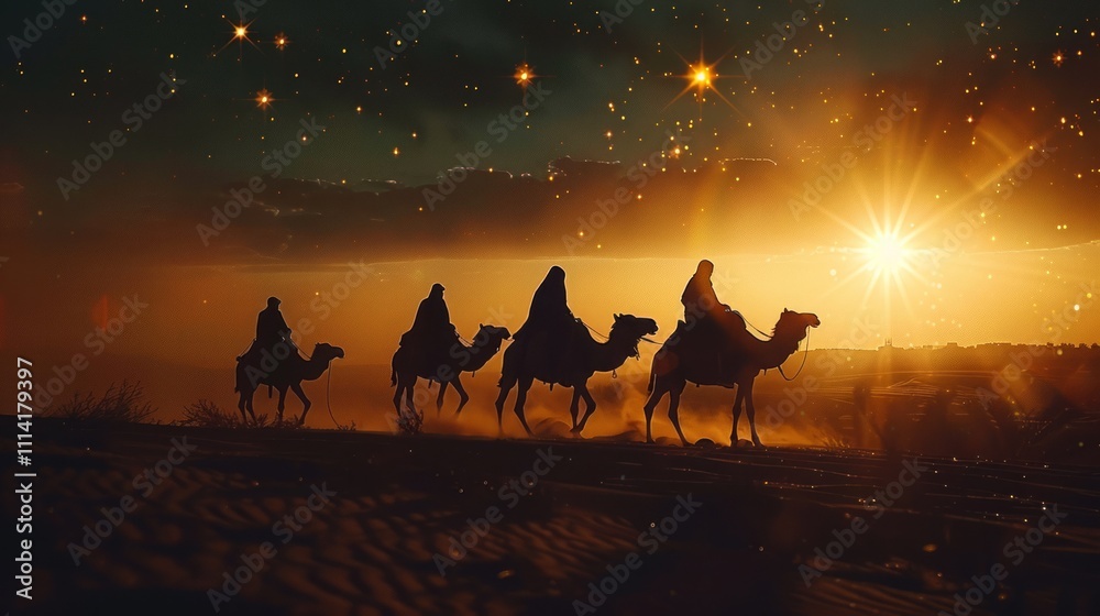 Nativity magi camels silhouetted at night Nativity magi camels silhouetted at night