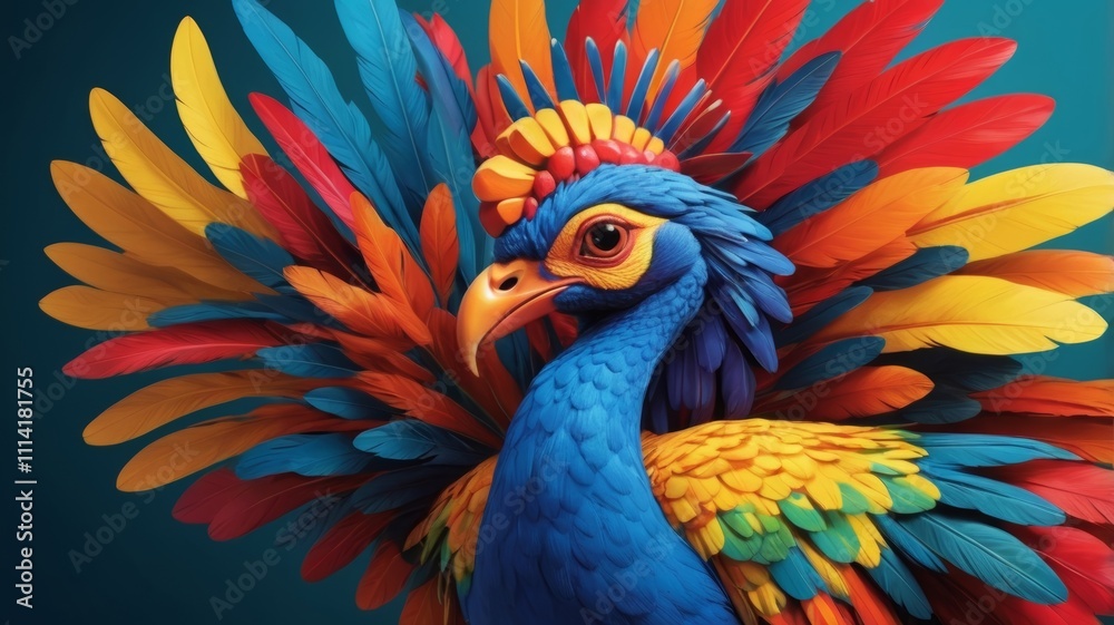 Obraz premium A vibrant bird displaying a variety of bright feathers adorning its head, showcasing nature's colorful beauty.