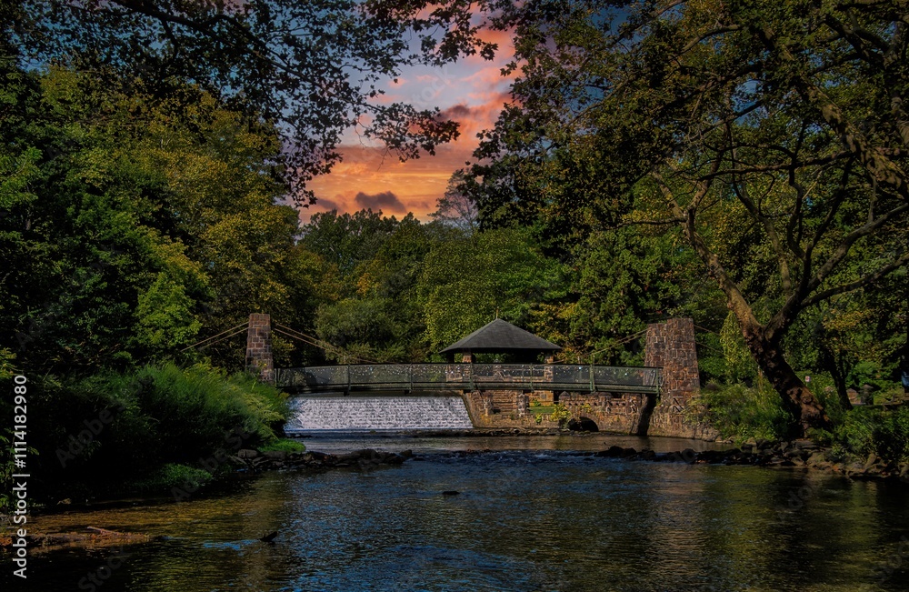 Fototapeta premium Sunset at Illict's Mill Park in Bethlehem, PA-