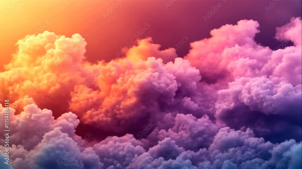 Vibrant sunset cloudscape with orange, purple, and blue hues.