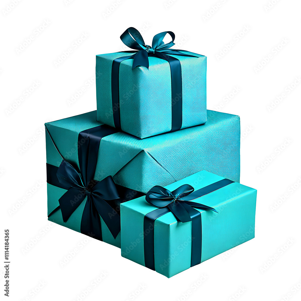 Obraz premium Gift box isolated png transparent background cut out clipping path for birthday chirstmas happy new year 2025 anniversary present ribbon bow blue color package parcel download