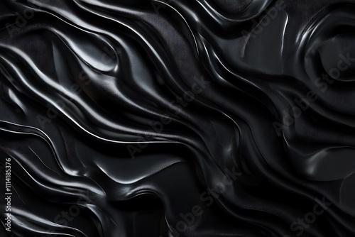 Abstract black wavy texture. Fluid, dark, elegant, flowing design.