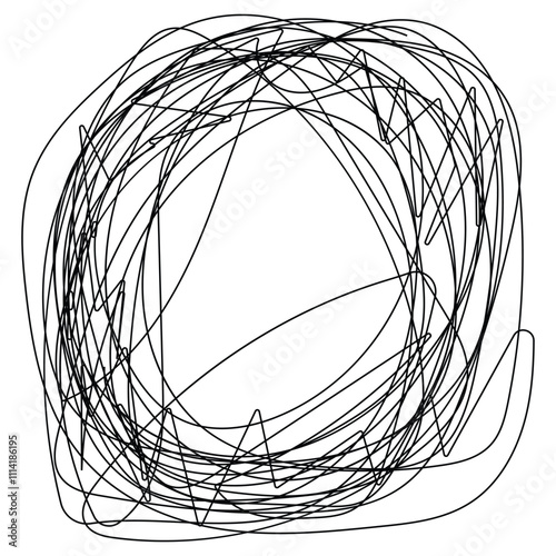 hand-drawn scribbles of tangled intertwined lines in different shapes and size. editable line. adjusta ble stroke width on white background.