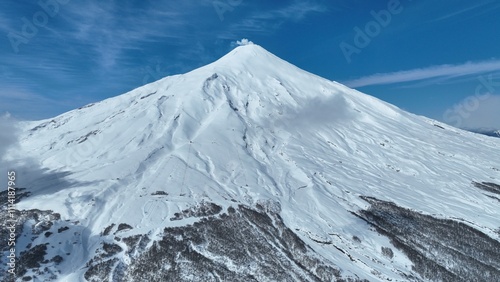 Osorno Vulcan At Puerto Montt In Los Lagos Chile. Volcano Landscape. Sky Clouds Background. Los Lagos Chile. Road Trip Mountain. Osorno Vulcan At Puerto Montt In Los Lagos Chile. photo