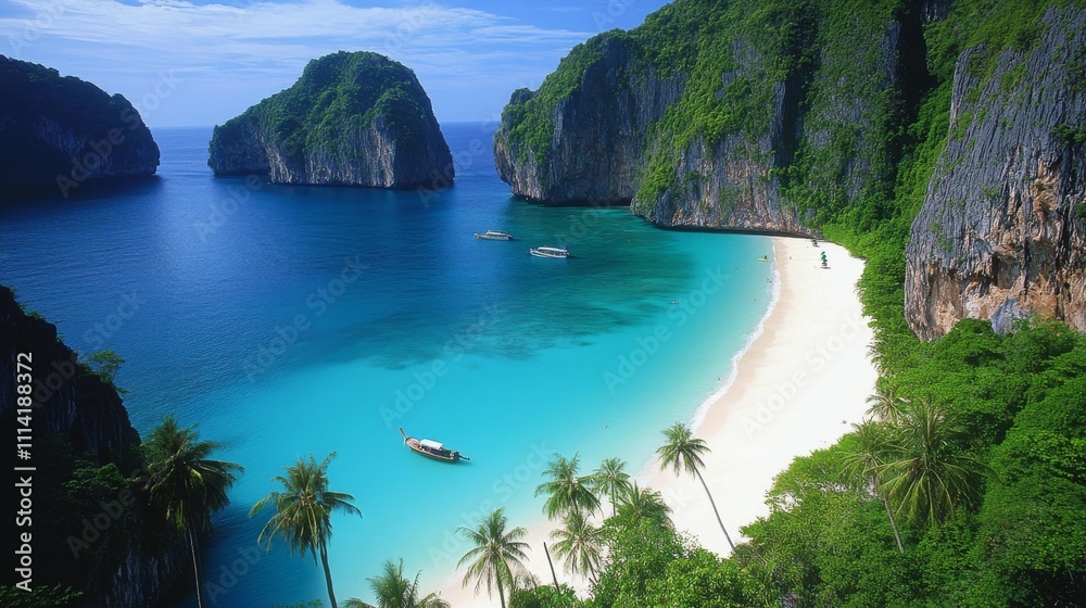 Serene Paradise: White Sand Beaches and Palm Trees on a Tranquil Thai Island Serene Paradise: White Sand Beaches and Palm Trees on a Tranquil Thai Island