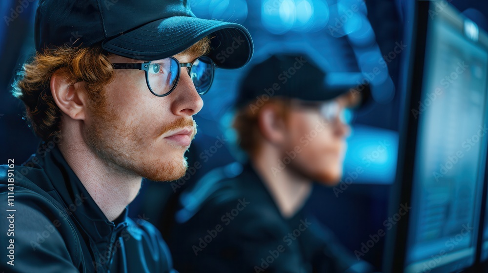 E-sports events stream live globally. Focused individual in a tech environment