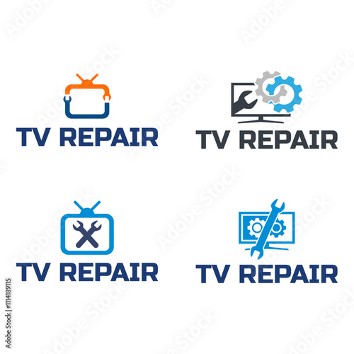Set of TV Repair Logo. TV Service Logo Template Design Vector