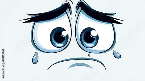 A cartoon face with teary eyes and a drooping frown, expressing deep sadness  photo