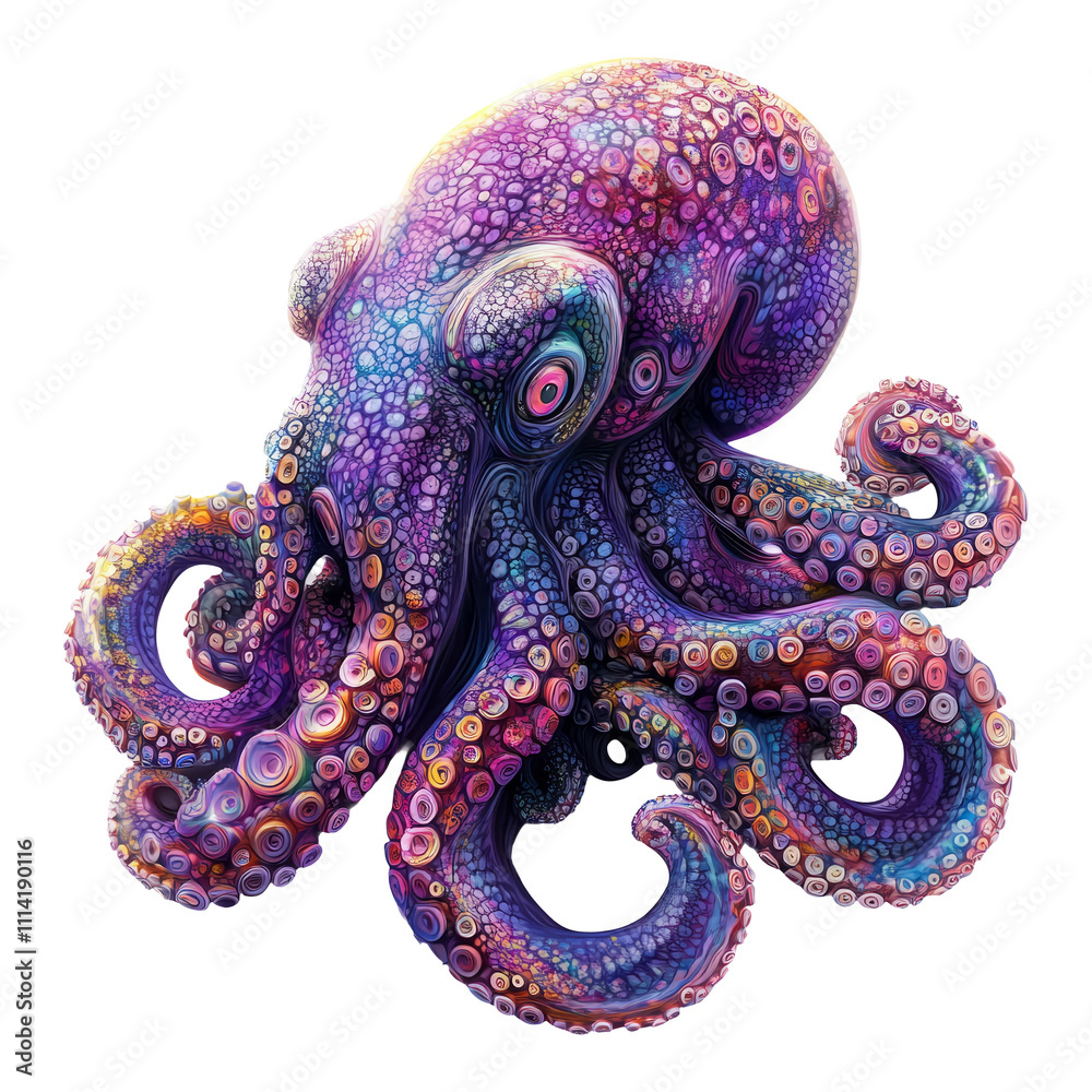 Fototapeta premium Colorful Octopus Illustration on Transparent Background